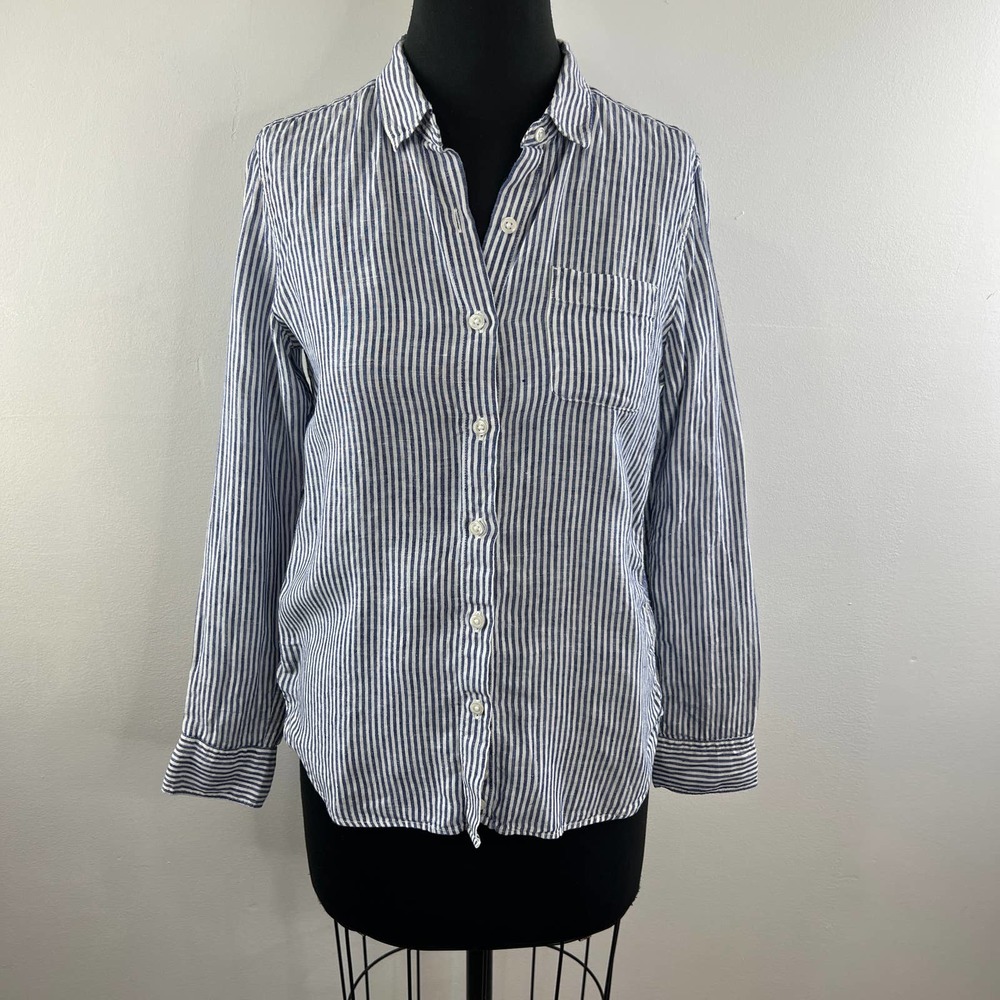 Muji Blue and White Striped Button-Down Shirt